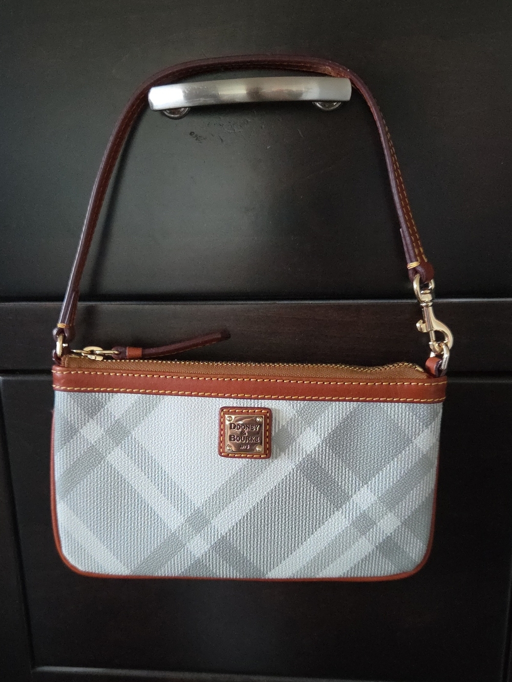 Dooney & Bourke Sutherland Large Slim Wristlet Bag Light Grey Plaid